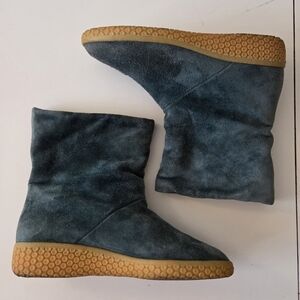 Oswald Womens 5.5-6 Austrian Green Suede Wool Shearling Ankle Boots Forest Fairy